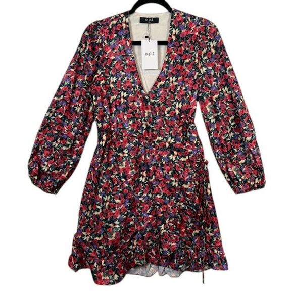 NEW! O.P.T. Cade Floral Wrap Dress One Pretty Thing Lined Puff Sleeve Size XS - Picture 2 of 13